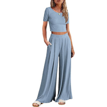 Load image into Gallery viewer, Wide Leg Pajamas With Matching Short Sleeve Top