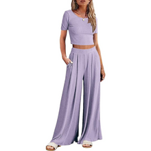 Load image into Gallery viewer, Wide Leg Pajamas With Matching Short Sleeve Top