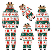 Load image into Gallery viewer, White and Green Jumpsuit with hoodie Matching family Christmas Pajama Set