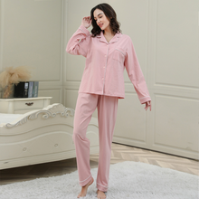 Charger l'image dans la galerie, Ensemble de pyjama cardigan en pur coton de couleur unie pour femme