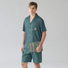 Charger l'image dans la galerie, Ensemble de pyjama court homme à rayures verticales vertes et manches courtes