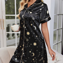 Load image into Gallery viewer, Sky Black Cardigan Lapel Short Sleeve Sleepwear