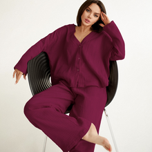 Charger l'image dans la galerie, Ensemble de pyjama en pur coton deux pièces à jambes larges