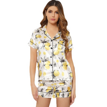 Load image into Gallery viewer, Silk Lemon Print Short Sleeves Pajamas Set