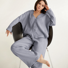 Charger l'image dans la galerie, Ensemble de pyjama en pur coton deux pièces à jambes larges