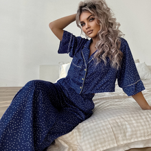 Load image into Gallery viewer, Short Sleeved Polka Dot Wide Leg Pajamas Set