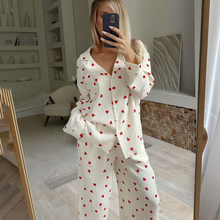Load image into Gallery viewer, Love Print Pure Cotton Wide Leg Pajamas Set