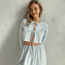 Charger l'image dans la galerie, Ensemble de pyjama rayé à jambes larges avec laçage