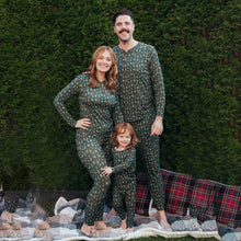 Load image into Gallery viewer, Green Printed V Neck Button Matching Family Pajamas Set