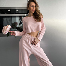 Charger l'image dans la galerie, Ensemble de pyjama 2 pièces décontracté à col rond et jambes larges