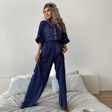 Load image into Gallery viewer, Short Sleeved Polka Dot Wide Leg Pajamas Set