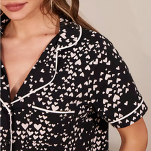 Load image into Gallery viewer, Black Cotton Heart Print Shorts Set
