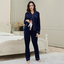 Charger l'image dans la galerie, Ensemble de pyjama cardigan en pur coton de couleur unie pour femme