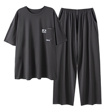 Charger l'image dans la galerie, Ensemble de pyjama en coton noir à manches courtes pour homme