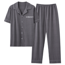Charger l'image dans la galerie, Ensemble de pyjama homme, haut à manches courtes et pantalon à carreaux gris