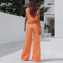 Charger l'image dans la galerie, Ensemble de pyjama sans manches en pur coton orange à jambes larges