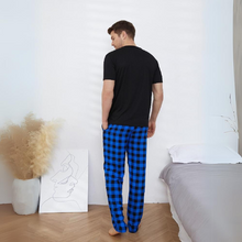 Load image into Gallery viewer, Blue Check Men's Pajamas Short Sleeve Loungewear Set