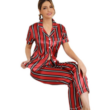 Load image into Gallery viewer, Red Stripe Ice Silk Pajamas Set