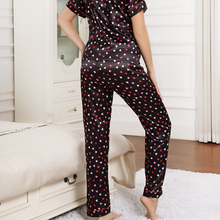 Load image into Gallery viewer, Heart Print Lapel Silk Pajamas Set