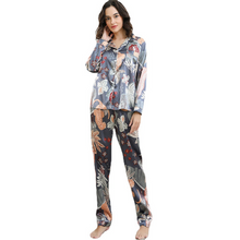 Load image into Gallery viewer, Leafe Print Silk Full Sleeve Pajamas Set