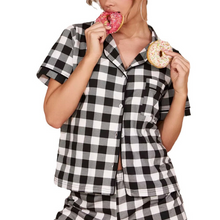 Load image into Gallery viewer, Black and White Check Pure Cotton Shorts Set