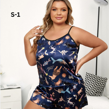 Load image into Gallery viewer, Plus Size Round Neck Sleeveless Pajamas Set For Women