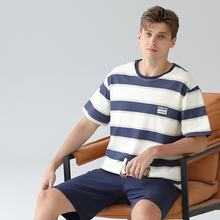 Charger l'image dans la galerie, Pyjama en coton rayé bleu pour homme