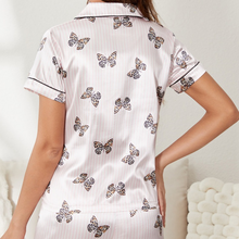 Load image into Gallery viewer, Silk Striped Print Short Sleeved Pajamas Set