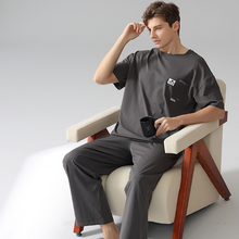 Charger l'image dans la galerie, Ensemble de pyjama en coton noir à manches courtes pour homme