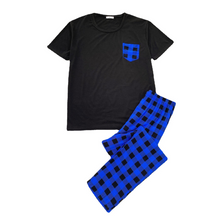 Charger l'image dans la galerie, Ensemble de pyjama pour homme à carreaux bleus, short et manches courtes
