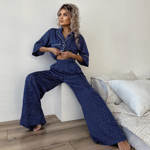 Load image into Gallery viewer, Short Sleeved Polka Dot Wide Leg Pajamas Set