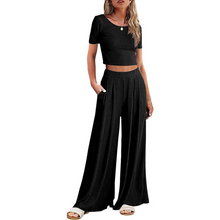Load image into Gallery viewer, Wide Leg Pajamas With Matching Short Sleeve Top