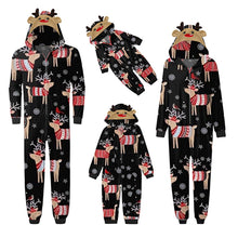 Charger l'image dans la galerie, Reindeer Print Jumpsuit with hoodie Matching family Christmas Pajama Set