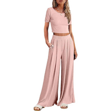 Load image into Gallery viewer, Wide Leg Pajamas With Matching Short Sleeve Top