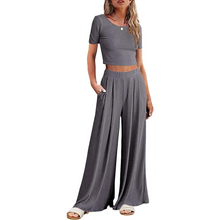 Load image into Gallery viewer, Wide Leg Pajamas With Matching Short Sleeve Top