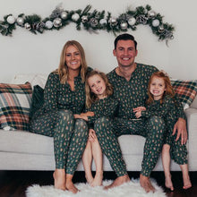 Charger l'image dans la galerie, Green Printed V Neck Button Matching Family Pajamas Set