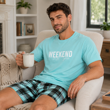 Charger l'image dans la galerie, Ensemble pyjama short homme imprimé lettres pour le week-end – Multicolore