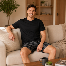 Charger l'image dans la galerie, Ensemble de pyjama pour homme à carreaux avec poche – Pyjama 2 pièces à manches courtes