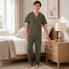 Charger l'image dans la galerie, Ensemble de pyjama pour homme en popeline à carreaux marine et blanc