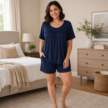 Charger l'image dans la galerie, Ensemble de pyjama doux plissé à manches courtes avec poches