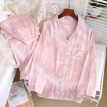 Charger l'image dans la galerie, Heart Print Full Sleeve Silk Pajamas Set