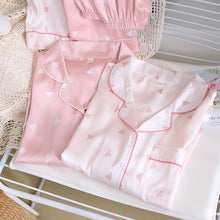 Charger l'image dans la galerie, Heart Print Full Sleeve Silk Pajamas Set