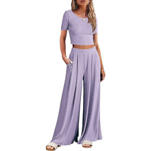 Load image into Gallery viewer, Wide Leg Pajamas With Matching Short Sleeve Top
