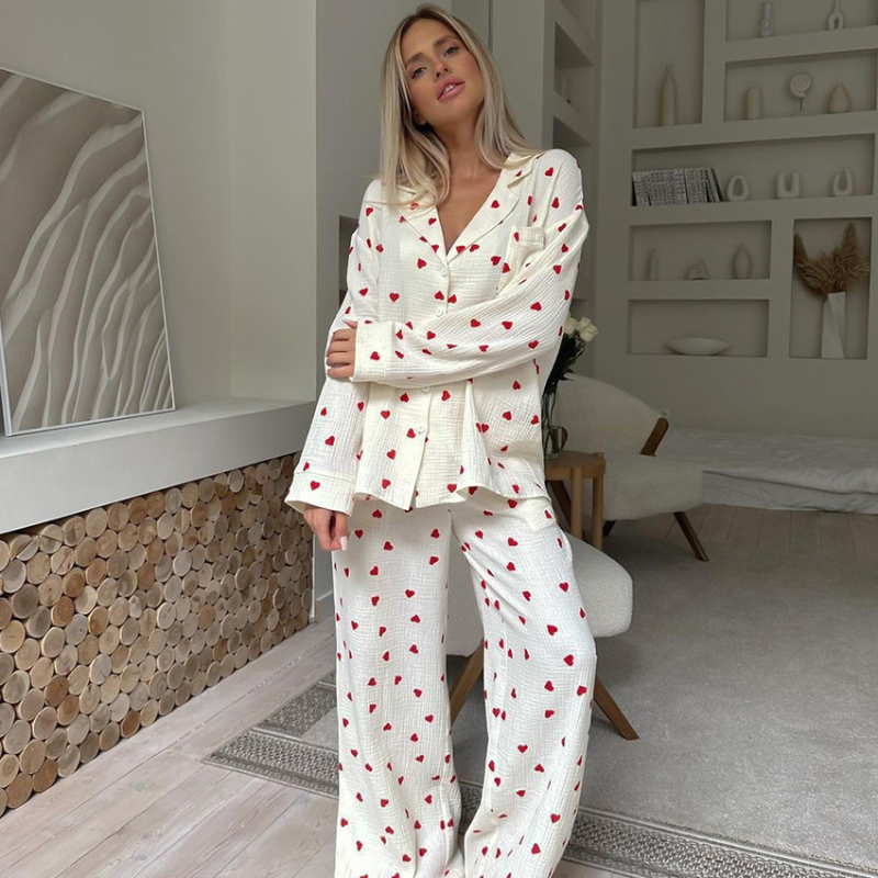 Love Print Pure Cotton Wide Leg Pajamas Set