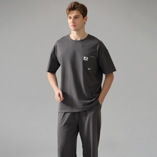 Charger l'image dans la galerie, Ensemble de pyjama en coton noir à manches courtes pour homme
