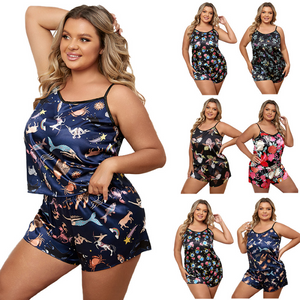 Plus Size Round Neck Sleeveless Pajamas Set For Women