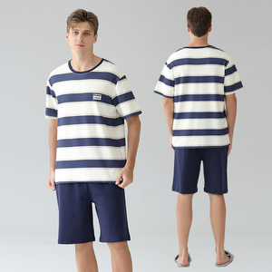 Men's Blue Stripe Shots Cotton Pajamas Set