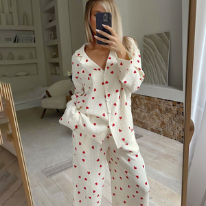 Love Print Pure Cotton Wide Leg Pajamas Set