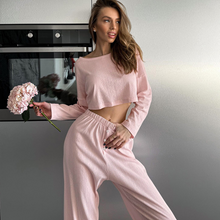 Load image into Gallery viewer, Round Neck 2 Piece Wide Leg Loose Fitting Pajama Set
