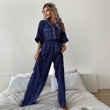 Load image into Gallery viewer, Short Sleeved Polka Dot Wide Leg Pajamas Set
